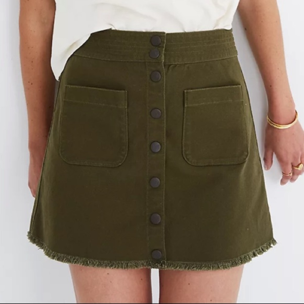 Madewell Green Denim Raw-Hem A-Line Mini Skirt!
